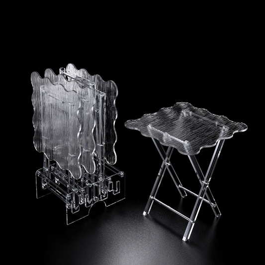 Acrylic 4 Square Coffee Tables with Stand Set Wave Bark Design - Vague