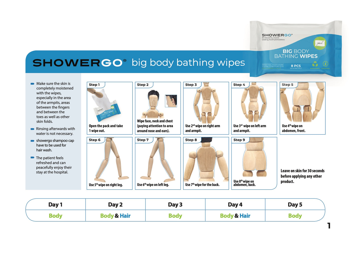 Big Body Bathing Wipes(8 Piece)- SHOWERGO