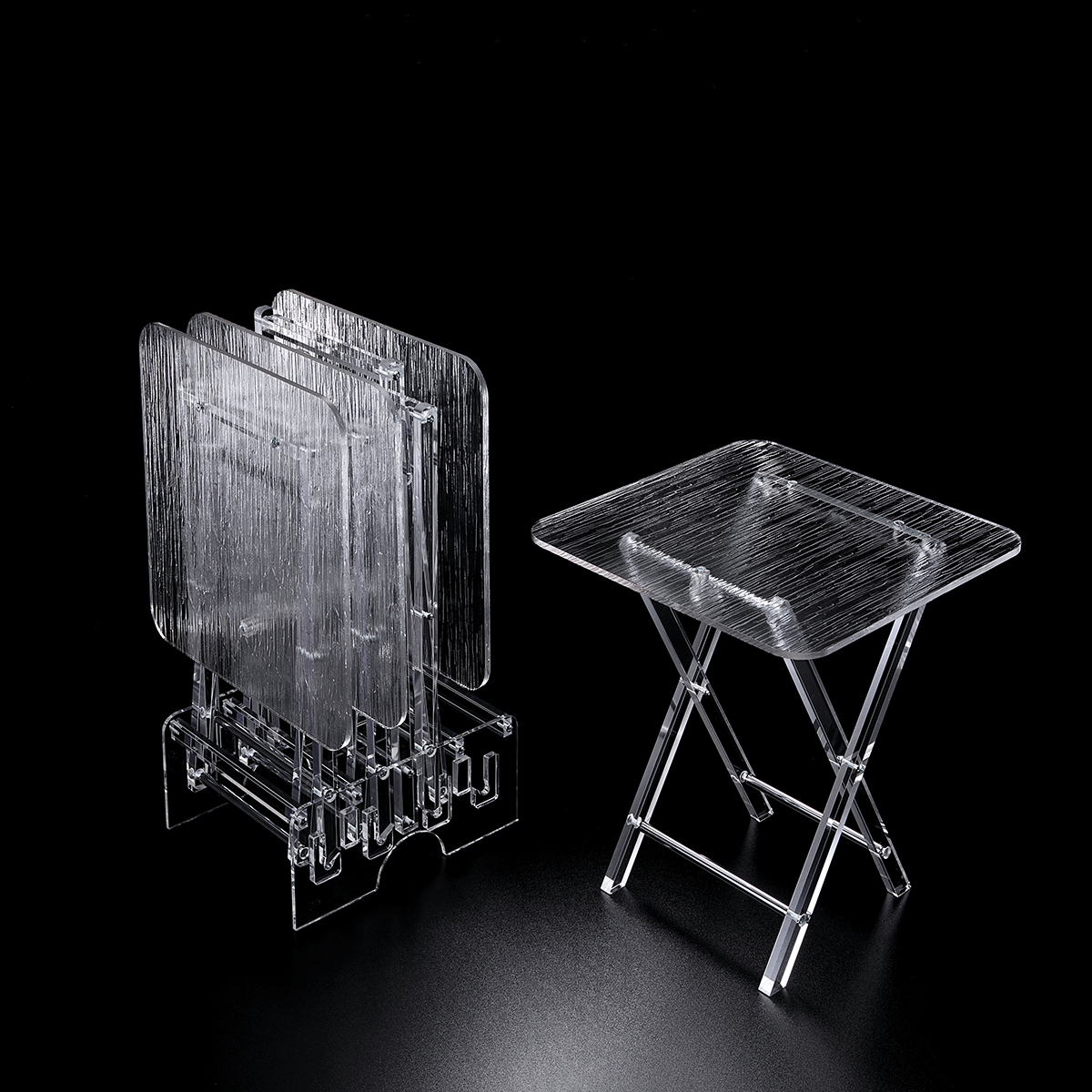 Acrylic 4 Square Coffee Tables with Stand Set Bark Design - Vague