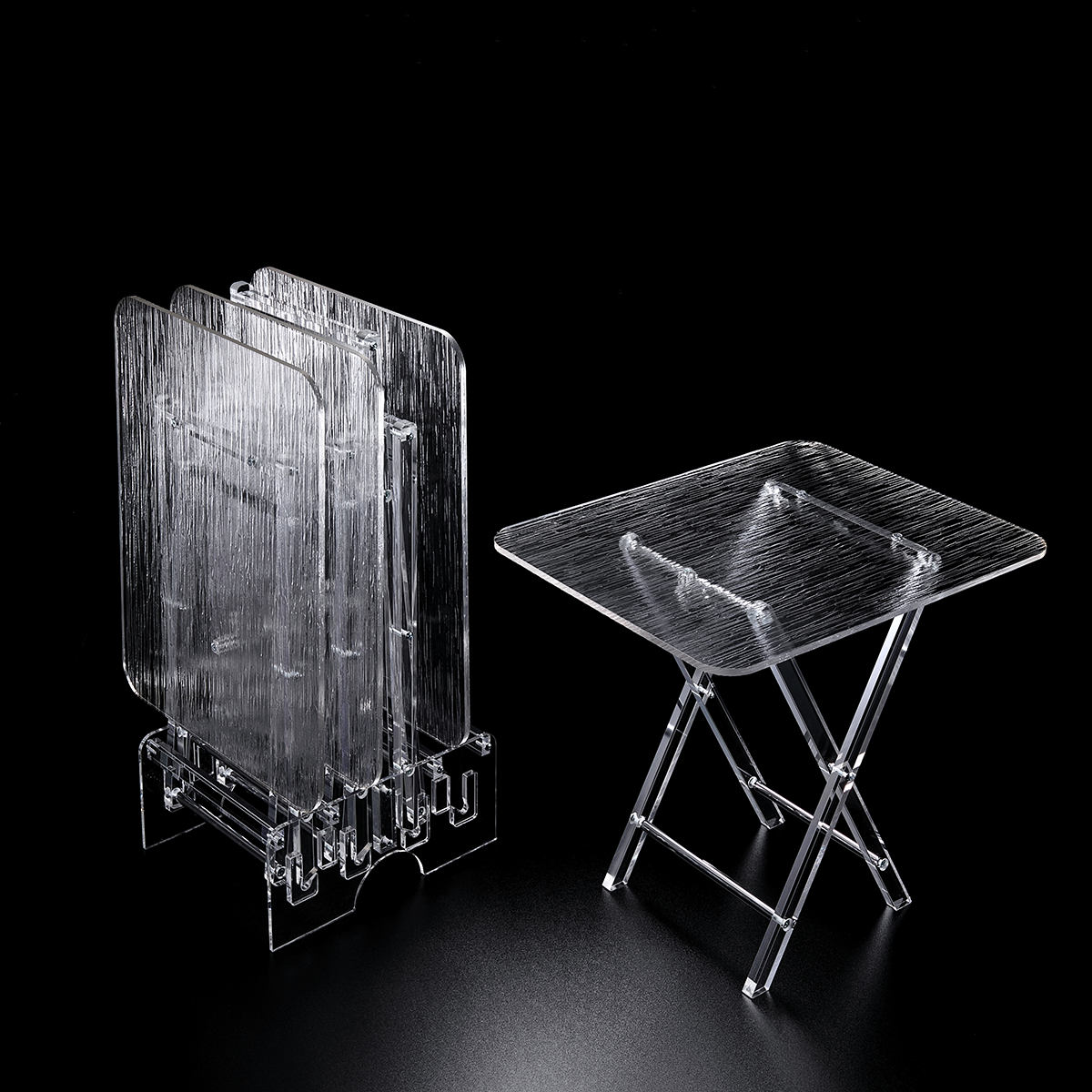 Acrylic 4 Rectangular Coffee Tables with Stand Set Bark Design - Vague