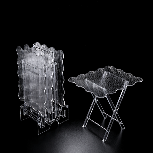 Acrylic 4 Rectangular Coffee Tables with Stand Set Wave Bark Design - Vague
