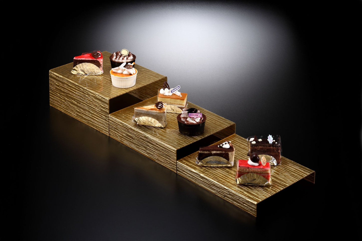 Acrylic Dessert Display Set/3 Bark Golden - Vague