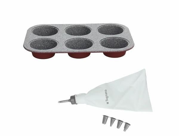 6 Cups Muffin Mold + Pastry Bag with Nozzles- Tognana