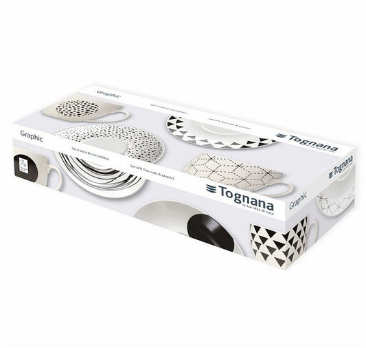 6 Set Tea Cup & Saucer 200cc Graphic- Tognana