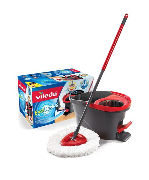 Vileda Easy Wring and Clean Turbo Microfibre Mop and Bucket Set, 48.5 X  27.5 X 28 Cm, Grey/Red